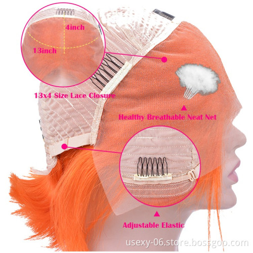 Brazilian Hair Cuticle Aligned Hair Bob Lace Wig , Human Hair Lace Front Wig Orange Wigs For Black Women